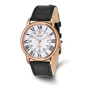 Steinhausen Mens Delemont Rose IP-plated White Dial Black Strap Watch